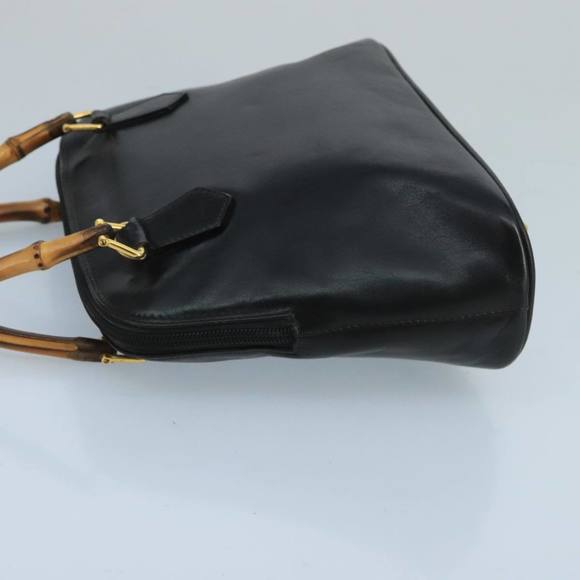 GUCCI Bamboo Hand Bag Leather Black Gold 000 2058 0290 0 Auth kk384 - Picture 5 of 16